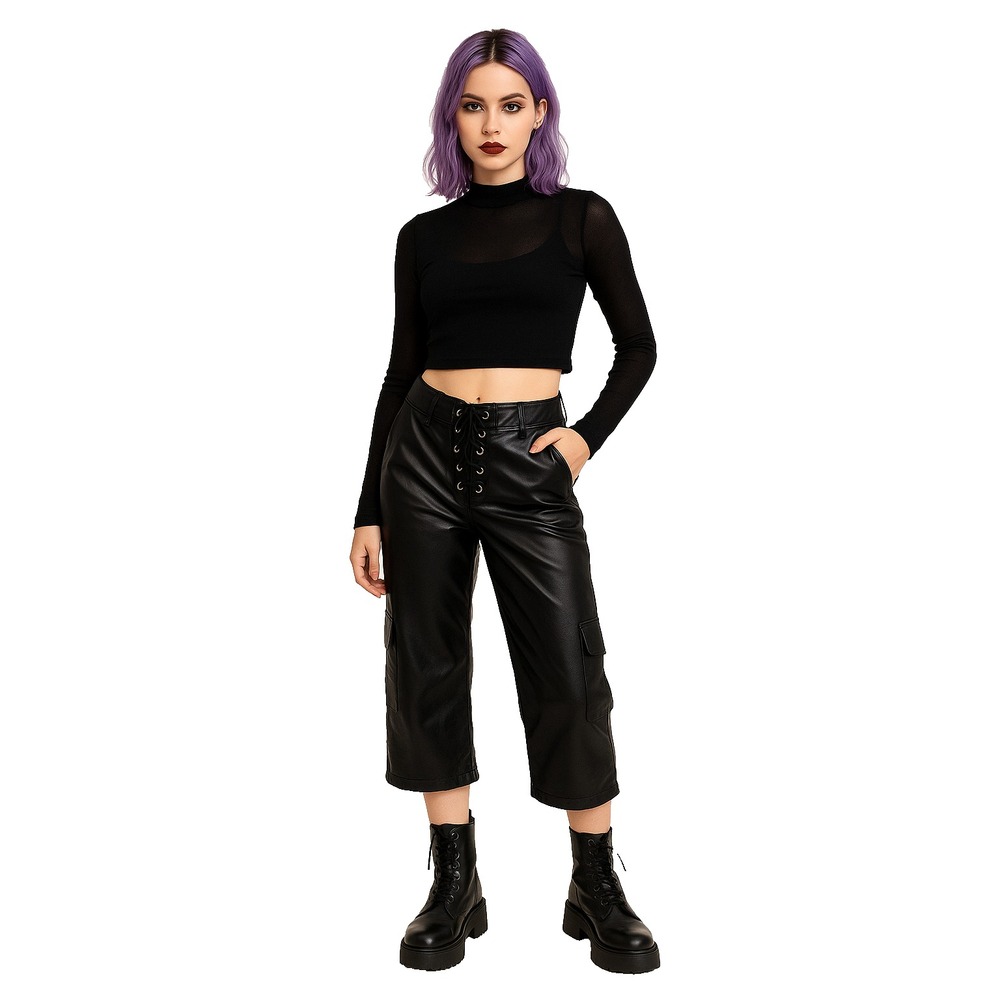 Tommy Hilfiger Womens‎ Pants Y2K Black Satin Lace-Up Cargo Crop  Medium Vintage
